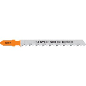 STAYER T144D, T-хвост., HCS сталь, по дереву, шаг зуба 4 мм (6TPI), раб. длина 75 мм, 2 шт, полотна для лобзика, Professional (15984-4)