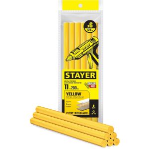 STAYER Yellow, жёлтые, 11 х 200 мм, 6 шт, клеевые стержни, Professional (2-06821-Y-S06)
