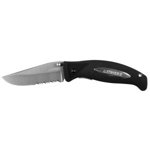 STAYER 80 мм, серрейторная заточка, пластиковая рукоятка, складной нож, Professional (47623)