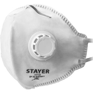 STAYER FV-80, класс защиты FFP1, плоская, фильтрующая полумаска с клапаном выдоха (11113)