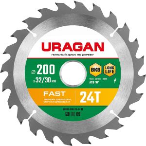 URAGAN Fast, 200 х 32/30 мм, 24Т, пильный диск по дереву (36800-200-32-24)