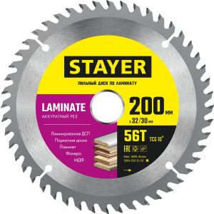 STAYER Laminate, 200 x 32/30 мм, 56Т, аккуратный рез, пильный диск по ламинату (3684-200-32-56)