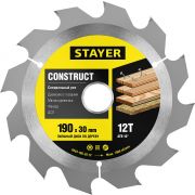 STAYER Construct 190 x 30мм 12Т, диск пильный по дереву, технический рез с гвоздями