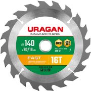 URAGAN Fast, 140 x 20/16 мм, 16Т, пильный диск по дереву (36800-140-20-16)