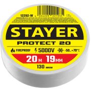 STAYER PROTECT-20, 19 мм х 20 м, 5 000 В, белая, изолента ПВХ, Professional (12292-W)