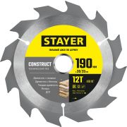STAYER Construct, 190 x 30/20 мм, 12Т, технический рез, пильный диск по дереву (3683-190-30-12)